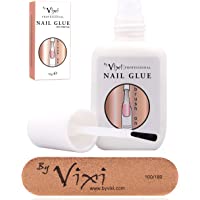 By Vixi 15g PEGAMENTO PARA UÑAS ULTRAFUERTE con PINCEL y LIMA DE PREPARACIÓN GRATUITA Adhesivo transparente con secado…